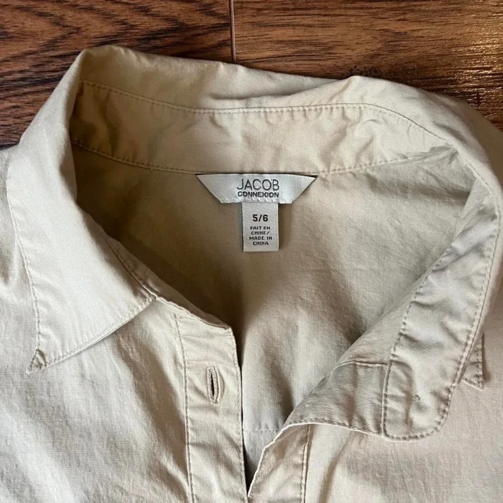 Jacob Beige Shirt Dress Cotton Button Collared Women 6 Old Money Quiet Luxury - Picture 3 of 7